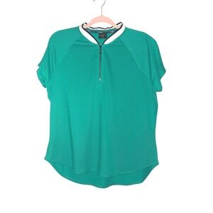 Belyn Key XL  Cap Sleeve Green w white and black trim Polo Top Q Zip